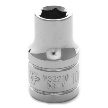 PERFORMANCE TOOL Chrome Socket, 1/2" Drive, 10mm, 6 Point, Shallow W32210